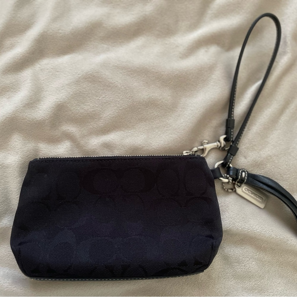 COACH Black Wristlet with Silver Tag